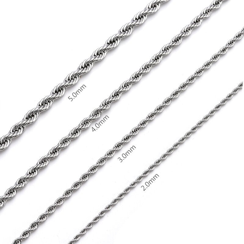 2-5mm Stainless Steel Rope Chain Necklace / KJ0222