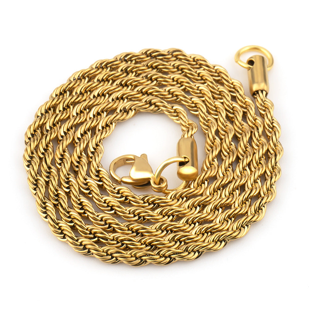 2-5mm 18K Gold PVD Stainless Steel Rope Chain Necklace / KJ0221