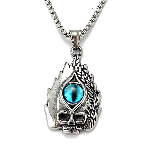 No.6 Stainless Steel Vintage Skull Evil Eye Pendant Necklace / KJ0194