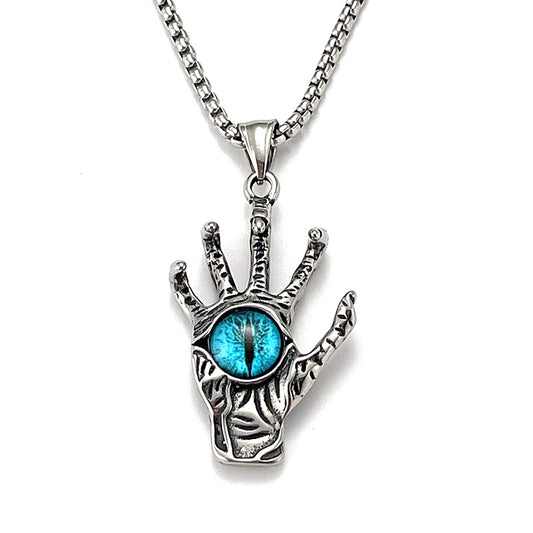 No.8 Stainless Steel Vintage Hand Evil Eye Pendant Necklace / KJ0196