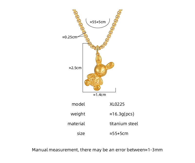 Simple Style Stainless Steel Cartoon Bear Pendant Necklace / KJ0247