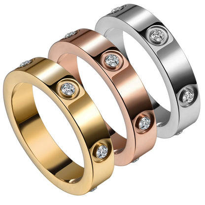 Simple Style 4mm Stainless Steel Rings With Zircon / KJ0008