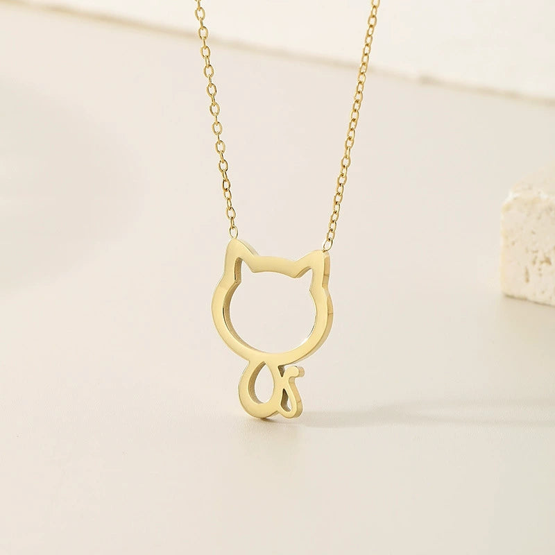 Stainless Steel Animal Cat Pendant Necklace / KJ0256