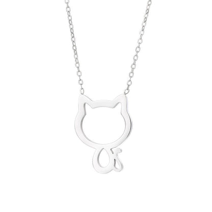 Stainless Steel Animal Cat Pendant Necklace / KJ0256