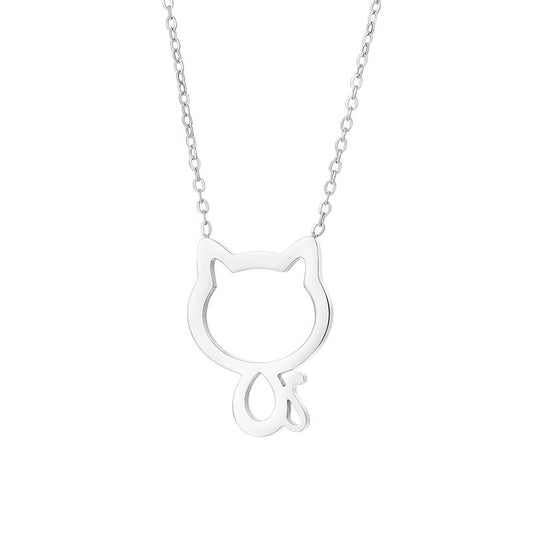 Stainless Steel Animal Cat Pendant Necklace / KJ0256