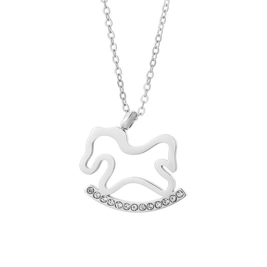 Stainless Steel Animal Rhinestone Inlay Pendant Necklace / KJ0255