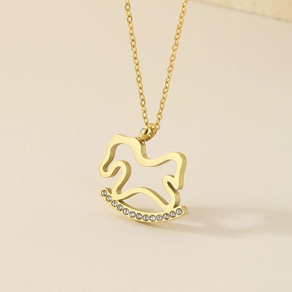 Stainless Steel Animal Rhinestone Inlay Pendant Necklace / KJ0255