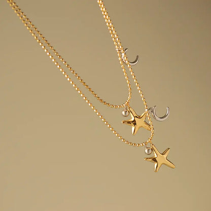 Stainless Steel Beaded Sun Moon Charm Necklace / 25004002