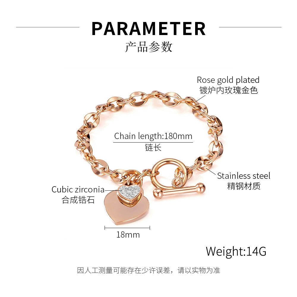 Stainless Steel Chain Bracelet With Heart Pendant / KJ6005