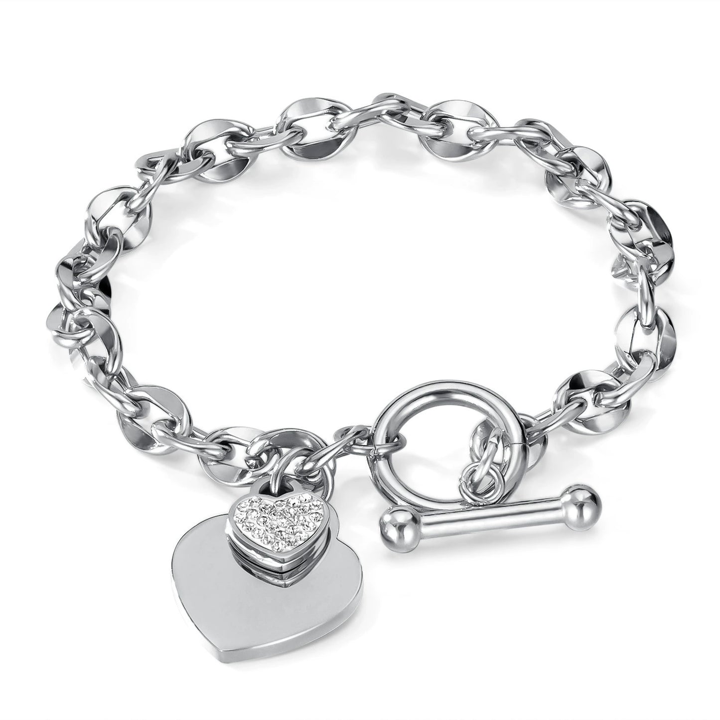 Stainless Steel Chain Bracelet With Heart Pendant / KJ6005