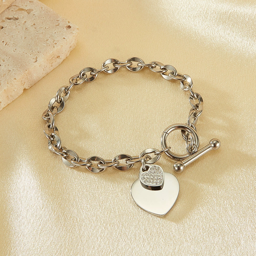 Stainless Steel Chain Bracelet With Heart Pendant / KJ6005