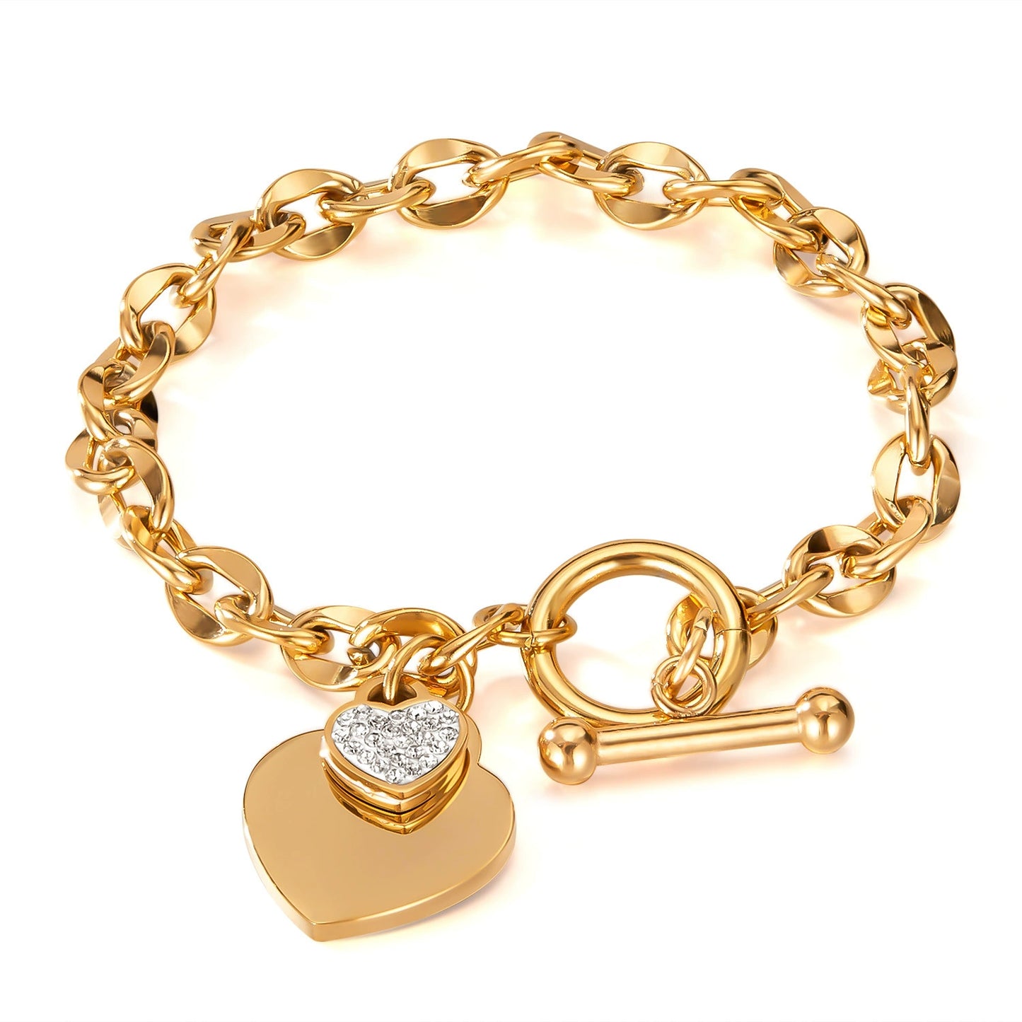 Stainless Steel Chain Bracelet With Heart Pendant / KJ6005