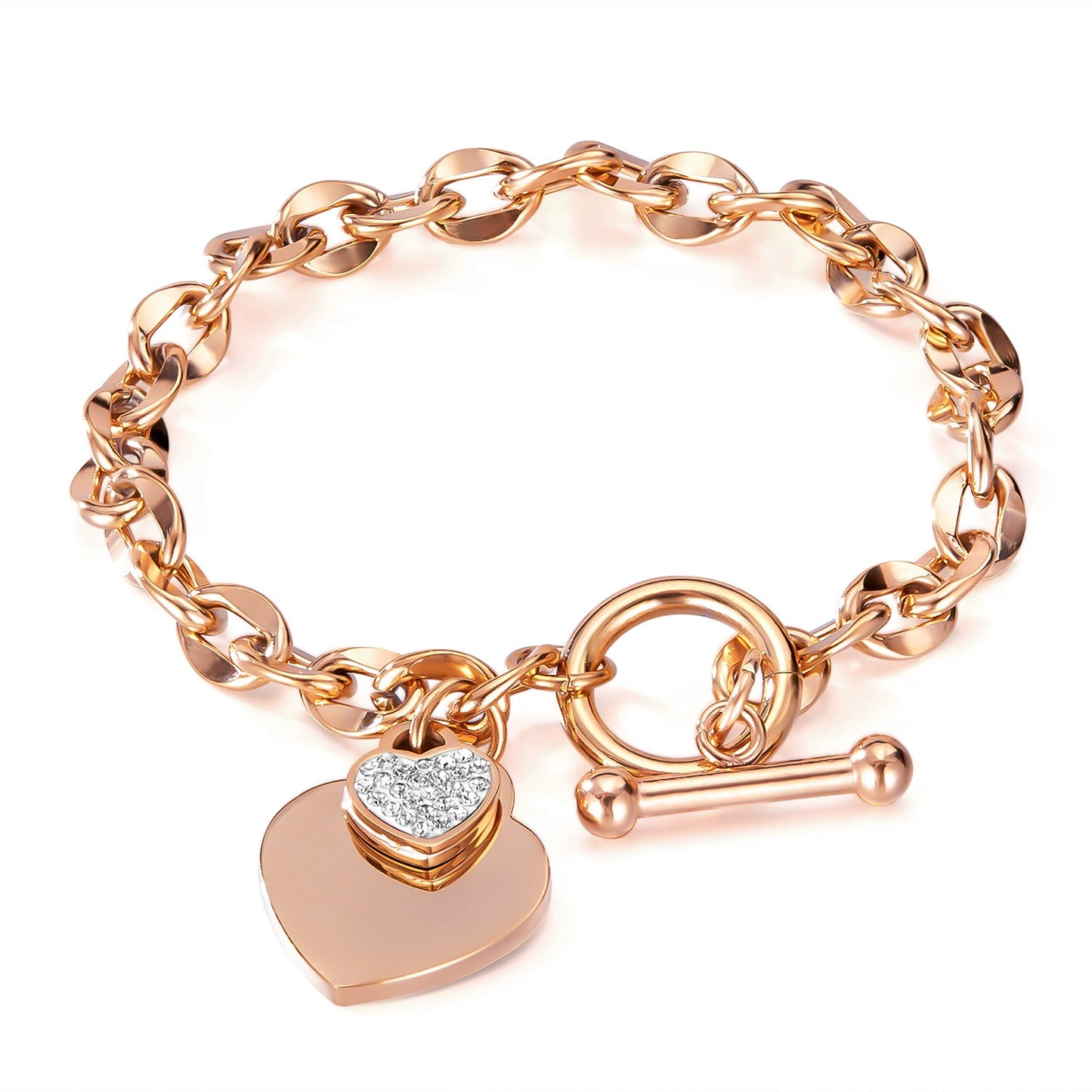 Stainless Steel Chain Bracelet With Heart Pendant / KJ6005