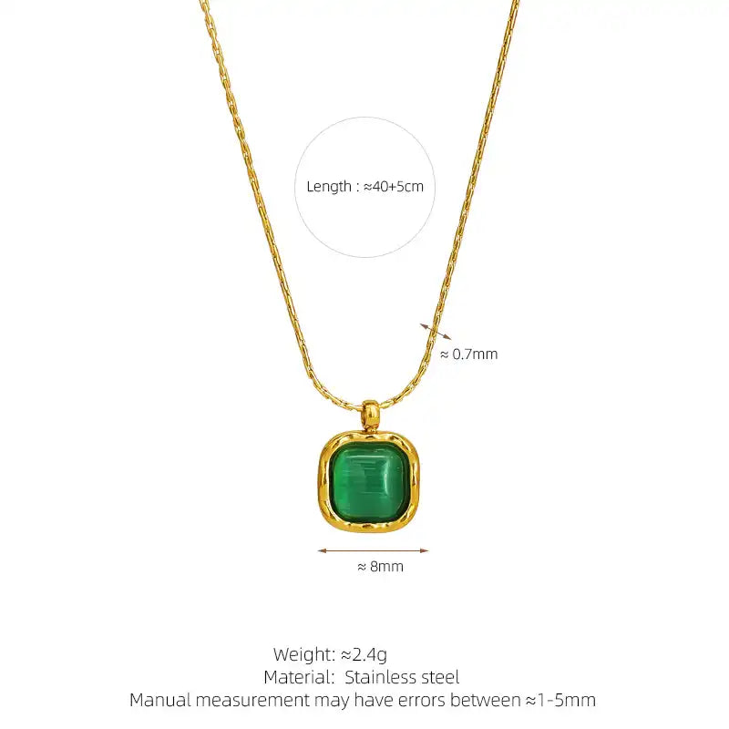 Stainless Steel Colorful Delicate Small Geometric Square Opal Necklace / 25004023