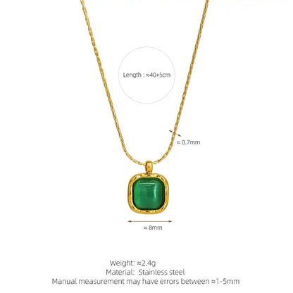 Stainless Steel Colorful Delicate Small Geometric Square Opal Necklace / 25004023