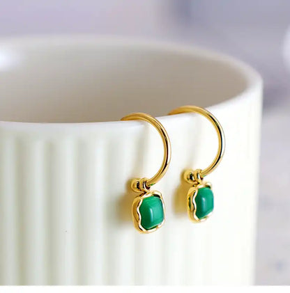 1 Pair Stainless Steel Delicate Small Geometric Square Opal Earrings / 25104008