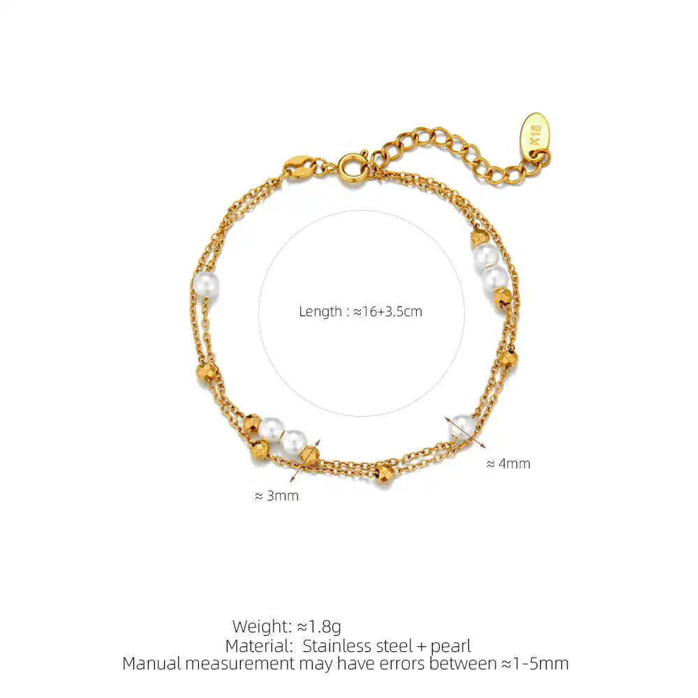 Stainless Steel Double-layer pearl laser ball stacking necklace and Bracelet / 25004022