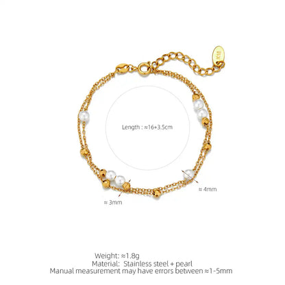 Stainless Steel Double-layer pearl laser ball stacking necklace and Bracelet / 25004022
