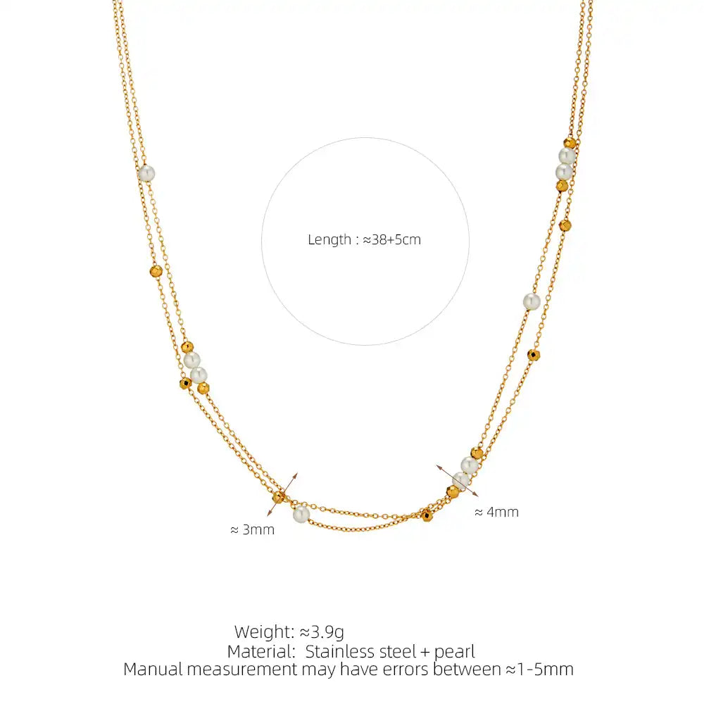 Stainless Steel Double-layer pearl laser ball stacking necklace and Bracelet / 25004022