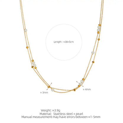 Stainless Steel Double-layer pearl laser ball stacking necklace and Bracelet / 25004022