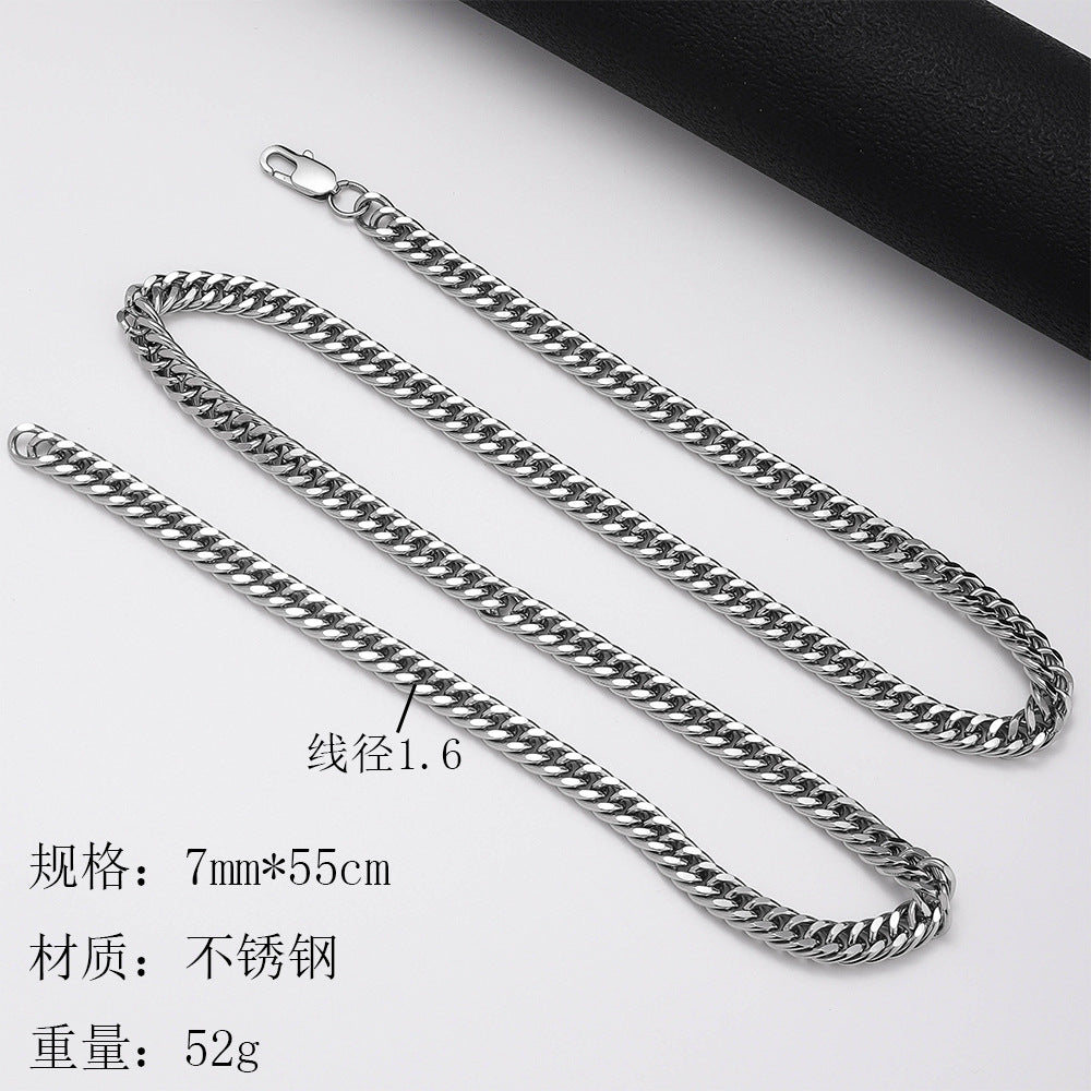 Stainless Steel Double Diamond Cut Curb Chain Necklace / KJ0225