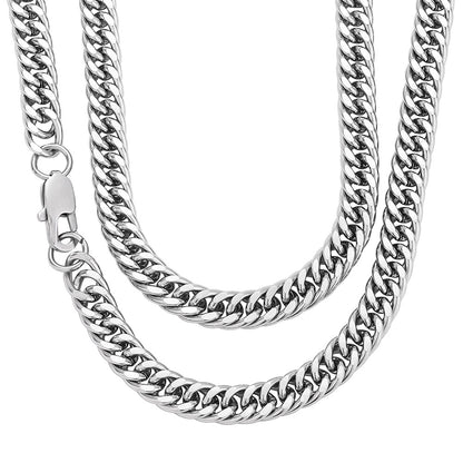 Stainless Steel Double Diamond Cut Curb Chain Necklace / KJ0225