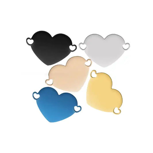 25*17mm Stainless Steel Dual Hole Engravable Heart Cat Dog Tags ( pk of 10 ) / KT0027