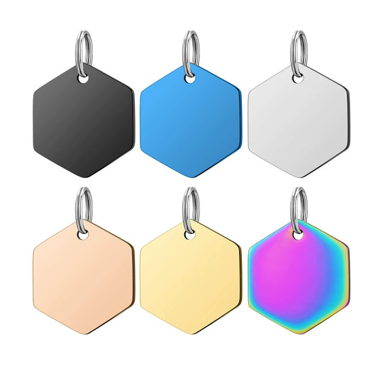 Stainless Steel Engravable Hexagon Cat Dog Tags ( pk of 10 ) / KT0041