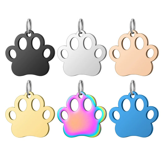 Stainless Steel Engravable Hollow Paw Dog Cat Tags ( pk of 10 ) / KT0039