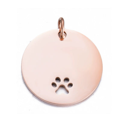 Stainless Steel Engravable Hollow Paw Round Cat Dog Tags ( pk of 10 ) / KT0020
