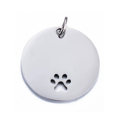 Stainless Steel Engravable Hollow Paw Round Cat Dog Tags ( pk of 10 ) / KT0020
