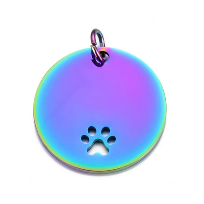 Stainless Steel Engravable Hollow Paw Round Cat Dog Tags ( pk of 10 ) / KT0020