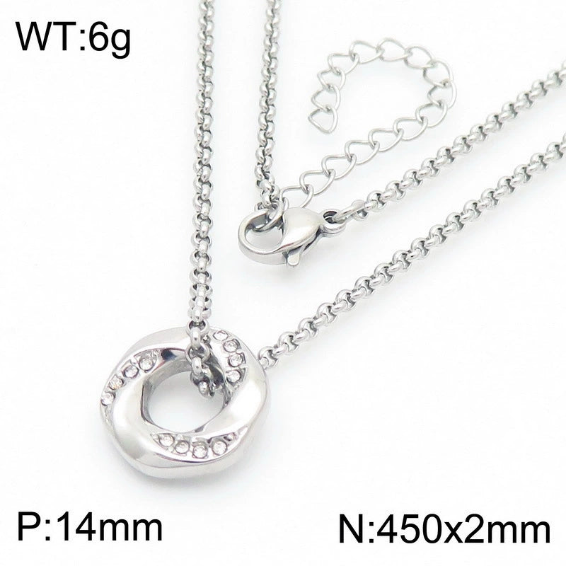 Stainless Steel Hexagon Rhinestone Inlay Pendant Necklace / KJ0254