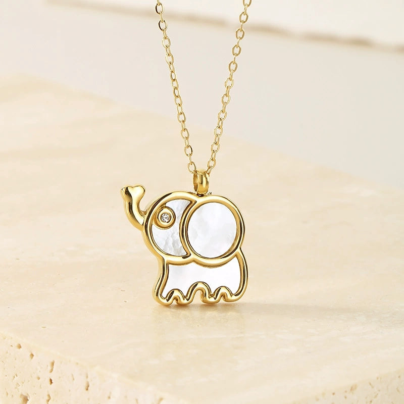 Stainless Steel Hollow Elephant Rhinestone Pendant Necklace / KJ0257