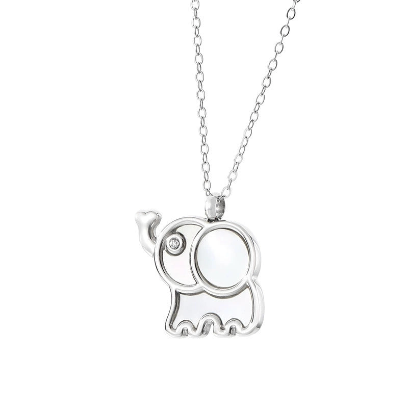 Stainless Steel Hollow Elephant Rhinestone Pendant Necklace / KJ0257