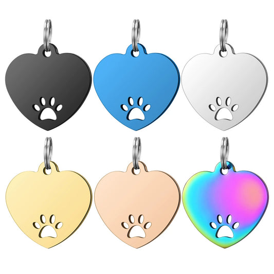 Stainless Steel Hollow Paw Engravable Heart Cat Dog Tags ( pk of 10 ) / KT0030