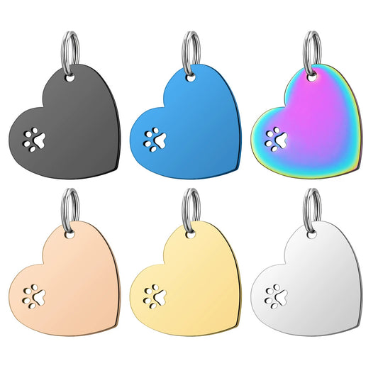 32*29.5mm Stainless Steel Hollow Paw Engravable Heart Cat Dog Tags ( pk of 10 ) / KT0029