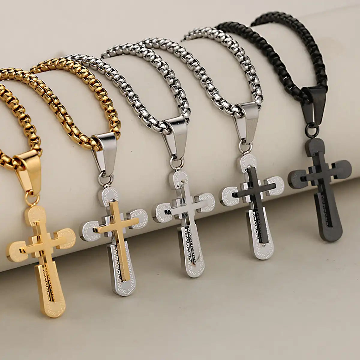 Stainless Steel Minimalist Cross Religious Pendant Necklace / 25005003