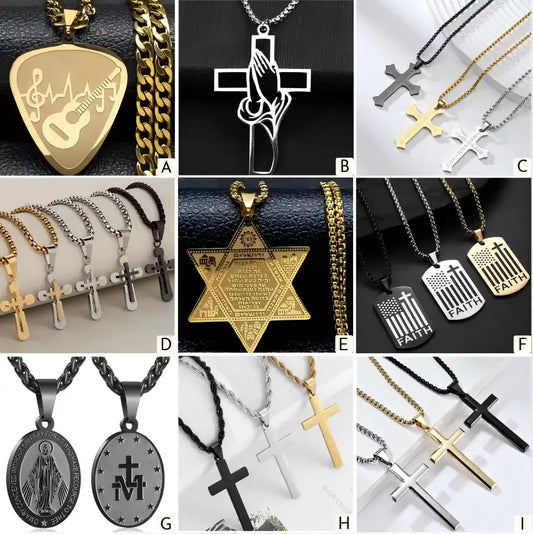 Stainless Steel Minimalist Cross Religious Pendant Necklace / 25005003