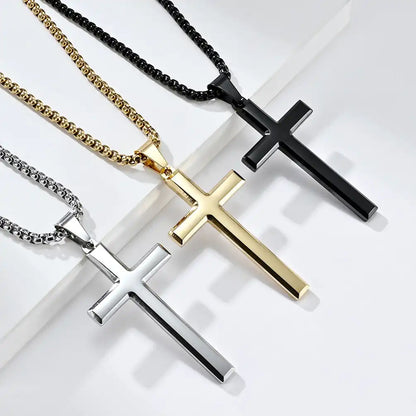 Stainless Steel Minimalist Cross Religious Pendant Necklace / 25005003