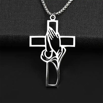 Stainless Steel Minimalist Cross Religious Pendant Necklace / 25005003