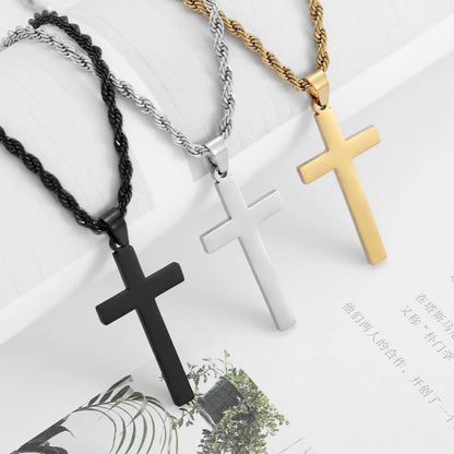 Stainless Steel Minimalist Cross Religious Pendant Necklace / 25005003