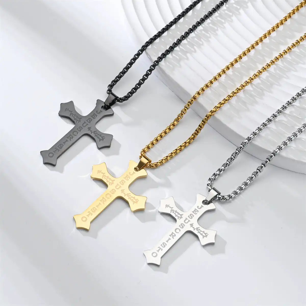 Stainless Steel Minimalist Cross Religious Pendant Necklace / 25005003