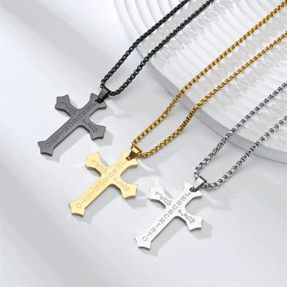 Stainless Steel Minimalist Cross Religious Pendant Necklace / 25005003