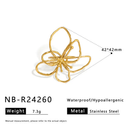 Stainless Steel Ocean-style with shell, flower, leaf and line hollow-out Rings  / 25204009