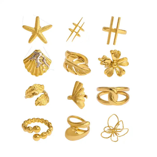 Stainless Steel Ocean-style with shell, flower, leaf and line hollow-out Rings  / 25204009