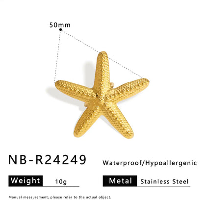 Stainless Steel Ocean-style with shell, flower, leaf and line hollow-out Rings  / 25204009