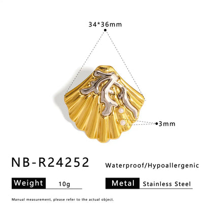 Stainless Steel Ocean-style with shell, flower, leaf and line hollow-out Rings  / 25204009