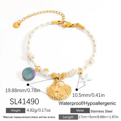 Stainless Steel Sea Shell Starfish Charm Bracelet / 25303088