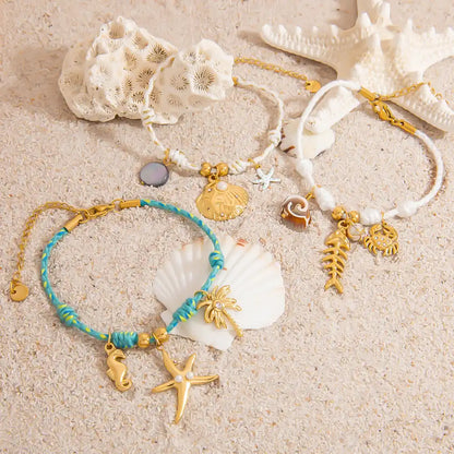 Stainless Steel Sea Shell Starfish Charm Bracelet / 25303088